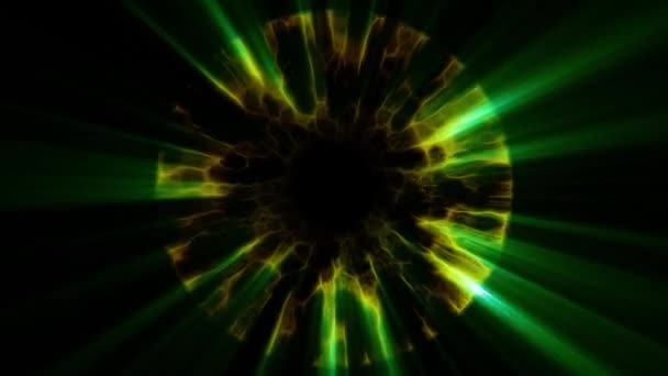 Flygning i ut genom gul grön neon hyperspace lyser digital tunnel motion graphics overlay animation bakgrund loop nya kvalitet futuristisk stil cool trevlig vackra videofilmer — Stockvideo