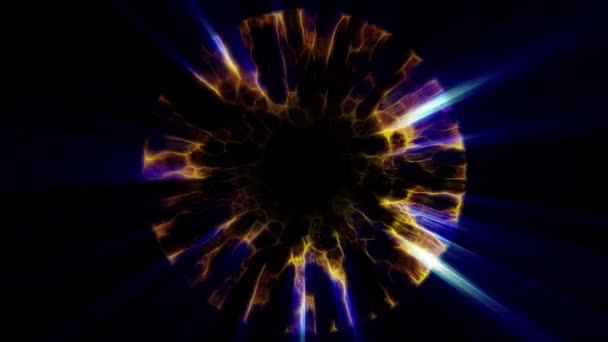 Flygning i ut genom gul blå neon hyperspace lyser digital tunnel motion graphics overlay animation bakgrund loop nya kvalitet futuristisk stil cool trevlig vackra videofilmer — Stockvideo