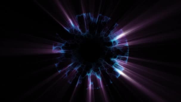 Vuelo hacia fuera a través de BLUE PURPLE neón hiperespacio luces túnel digital gráficos superposición animación fondo bucle nuevo estilo futurista calidad fresco bonito vídeo hermoso metraje — Vídeo de stock