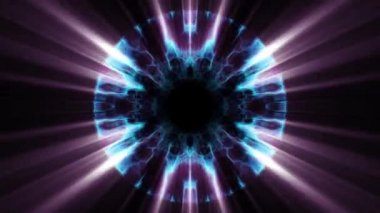 İçinde uçuş swymmetrical neon uzay boşluğu yoluyla dışarı ışıklar dijital tünel hareket grafik animasyon arka plan döngü yeni kalite fütüristik stil serin güzel güzel video görüntüleri bindirme