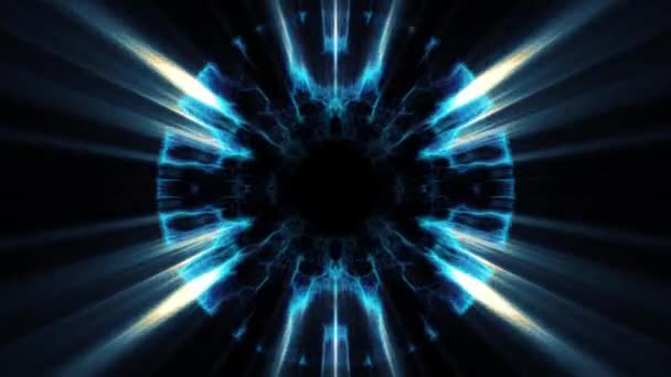 Flug in heraus durch swymmetrische Neon Hyperraumlichter digitaler Tunnel Bewegungsgrafik Overlay Animation Hintergrundschleife neue Qualität futuristischen Stil cool schön schöne Videomaterial — Stockvideo