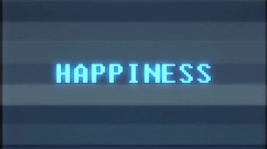 Retro videogame mutluluk metin bilgisayar eski tv arıza parazit gürültü ekran animasyon sorunsuz döngü yeni kalite evrensel vintage hareketli dinamik animasyonlu arka plan renkli neşeli video