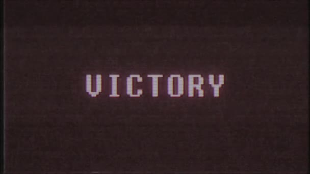 Retro gier zwycięstwo tekst komputer stary tv glitch zakłóceń hałasu ekranu animacja Płynna pętla nowe jakości uniwersalny vintage animowane tła dynamiczne kolorowe radosny wideo — Wideo stockowe