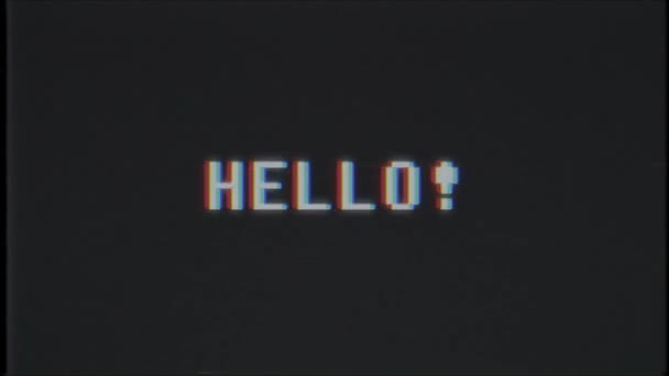 Retro videogame HELLO word text computer old tv glitch interference noise screen animation seamless loop New quality universal vintage motion dynamic animated background colorful joyful video — Stock Video