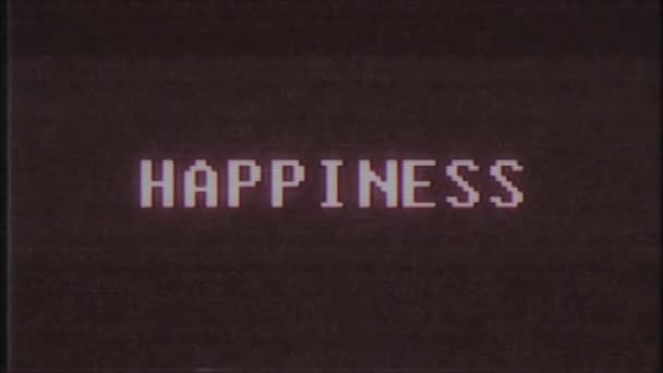 rétro jeu vidéo HAPPINESS texte ordinateur vieux tv glitch interférence bruit écran animation boucle transparente Nouvelle qualité universelle vintage mouvement dynamique animé fond coloré joyeux vidéo 