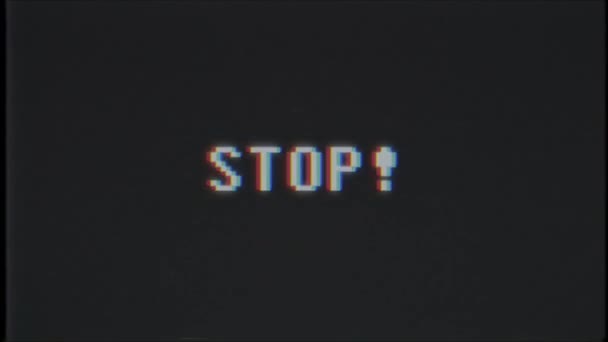 rétro jeu vidéo ARRÊTER texte ordinateur vieux tv glitch interférence bruit écran animation boucle transparente Nouvelle qualité universelle vintage mouvement dynamique animé fond coloré joyeux vidéo 