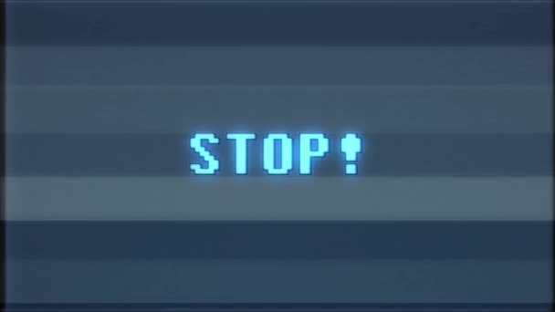 rétro jeu vidéo ARRÊTER texte ordinateur vieux tv glitch interférence bruit écran animation boucle transparente Nouvelle qualité universelle vintage mouvement dynamique animé fond coloré joyeux vidéo 