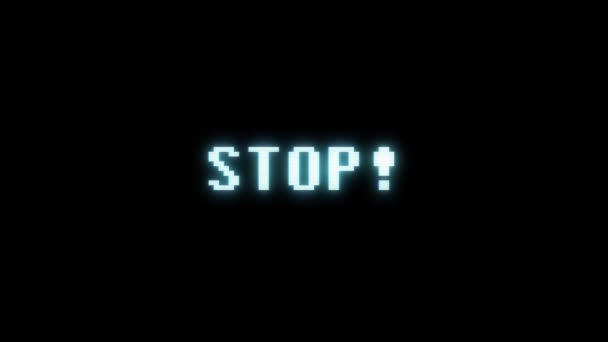 Retro videogame Stop tekst computer oude tv glitch-storingen lawaai scherm animatie naadloze loops nieuwe universele vintage beweging dynamische geanimeerde achtergrond kleurrijke vrolijke videokwaliteit — Stockvideo