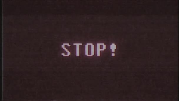 Retro videoherní Stop text počítač staré tv závada rušení hluku obrazovku animace bezešvá smyčka nové kvalitní univerzální vintage dynamický animovaný pozadí barevné radostné video pohybu — Stock video