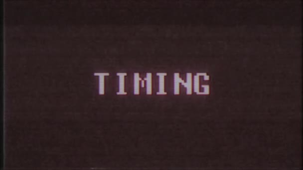 rétro jeu vidéo TIMING texte ordinateur vieux tv glitch interférence bruit écran animation boucle transparente Nouvelle qualité universelle vintage mouvement dynamique animé fond coloré joyeux vidéo 
