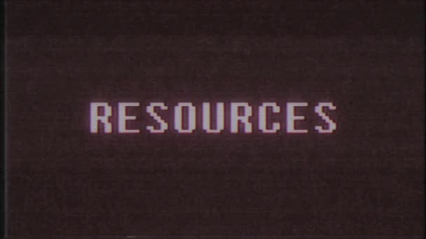 Ретро відеоігри текст RESOURCES старий телевізійний глюк перешкод шумовий екран анімація безшовна петля Нова якість універсальний вінтажний рух динамічний анімований фон барвисте радісне відео — стокове відео