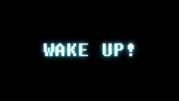 Retro video oyunu Wake Up metin bilgisayar eski tv arıza parazit gürültü ekran animasyon sorunsuz döngü yeni kalite evrensel vintage hareketli dinamik animasyonlu arka plan renkli neşeli video — Stok video