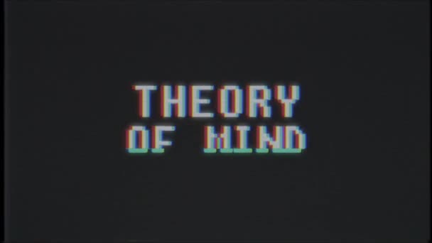 Retro videogame THEORY OF MIND text computer old tv glitch interferensi noise screen animation seamless loop New quality universal vintage motion dynamic animated background colorful joyful video — Stok Video