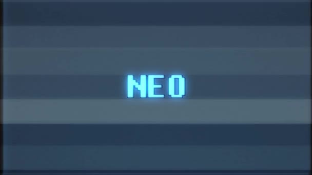 rétro jeu vidéo NEO mot texte ordinateur vieux tv glitch interférence bruit écran animation boucle transparente Nouvelle qualité universelle vintage mouvement dynamique animé fond coloré joyeux vidéo m 