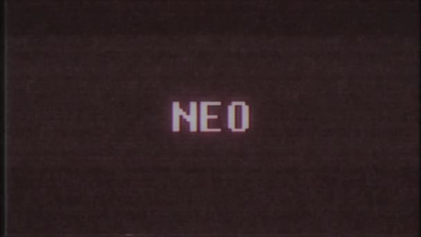 Ретро відеоігри NEO слово текст комп'ютер старий телевізор глюк перешкоди шумовий екран анімація безшовна петля Нова якість універсальний вінтажний рух динамічний анімований фон барвисте радісне відео м — стокове відео