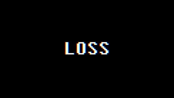 Retro videogame LOSS word text computer old tv glitch interferensi noise screen animation seamless loop kualitas baru universal vintage motion dynamic background colorful joyful video m — Stok Video