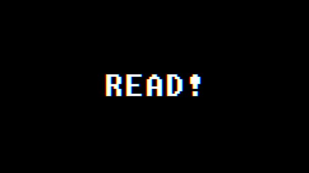 Retro videogame READ word text computer old tv glitch interference noise screen animation seamless loop New quality universal vintage motion dynamic animated background colorful joyful video m — Stock Video