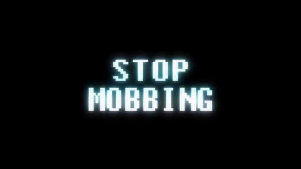 Retro videogame stoppa Mobbing word text dator gamla tv glitch störningar buller skärm animation sömlös loop nya kvalitet universal vintage motion dynamiska animerad bakgrund färgglada joyful video m — Stockvideo