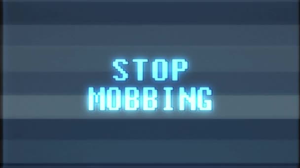 Rétro jeu vidéo STOP MOBBING mot texte ordinateur vieux tv glitch interférence bruit écran animation boucle transparente Nouvelle qualité universelle vintage mouvement dynamique animé fond coloré joyeux vidéo m — Video