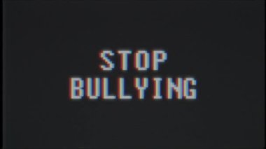 Retro video oyunu durdurmak zorbalık kelime metin bilgisayar eski tv arıza parazit gürültü ekran animasyon sorunsuz döngü yeni kalite evrensel vintage hareket dinamik animasyonlu arka plan renkli video m