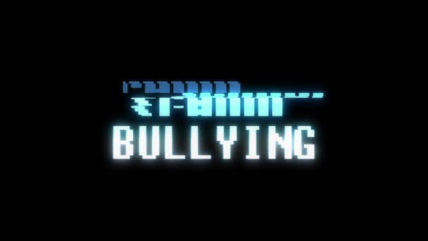 Retro videogame SCHOOL BULLYING word text computer old tv glitch interference noise screen animation seamless loop New quality universal vintage motion dynamic animated background colorful video m — Stock Video