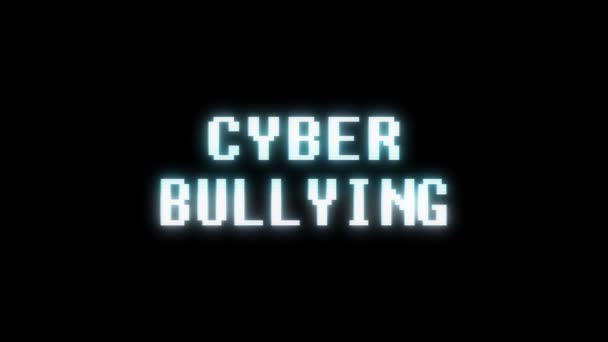 Retro videogame CYBER BULLYING word text computer old tv glitch interference noise screen animation seamless loop New quality universal vintage motion dynamic animated background colorful video m — Stock Video