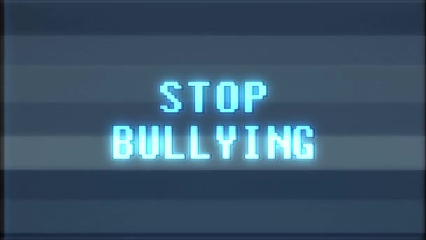 Retro videogame Stop Bullying słowo tekst komputer stary telewizor glitch zakłóceń hałasu ekranu animacja Płynna pętla nowe jakości uniwersalny vintage ruchu animowane tła dynamiczne kolorowy wideo m — Wideo stockowe