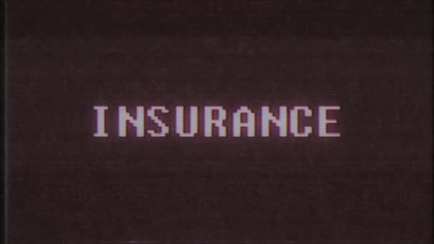 Retro videogame INSURANCE word text computer old tv glitch interference noise screen animation seamless loop New quality universal vintage motion dynamic animated background colorful video m — Stock Video