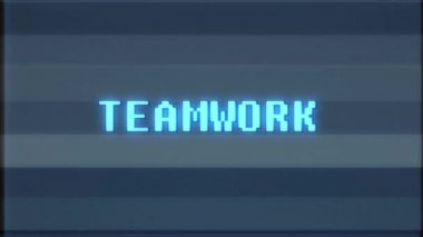 Retro videogame ekip çalışması kelime metin bilgisayar eski tv arıza parazit gürültü ekran animasyon sorunsuz döngü yeni kalite evrensel vintage hareket dinamik animasyonlu arka plan renkli neşeli video m