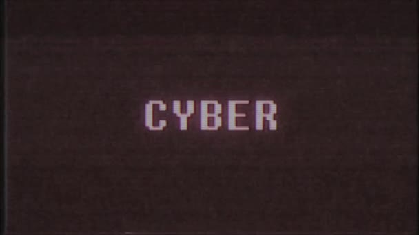 Retro videogame Cyber kelime metin bilgisayar eski tv arıza parazit gürültü ekran animasyon sorunsuz döngü yeni kalite evrensel vintage hareket dinamik animasyonlu arka plan renkli neşeli video m — Stok video