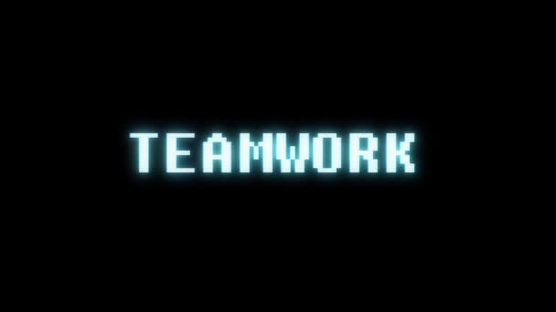 Retro videogame TEAMWORK word text computer old tv glitch interference noise screen animation seamless loop New quality universal vintage motion dynamic animated background colorful joyful video m — Stock Video