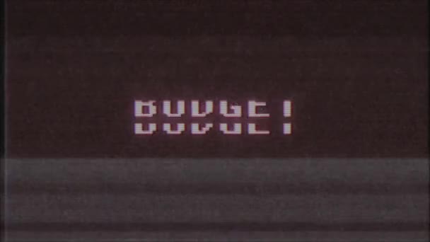 rétro jeu vidéo BUDGET mot texte ordinateur vieux tv glitch interférence bruit écran animation boucle transparente Nouvelle qualité universel vintage mouvement dynamique animé fond coloré joyeux vidéo m 