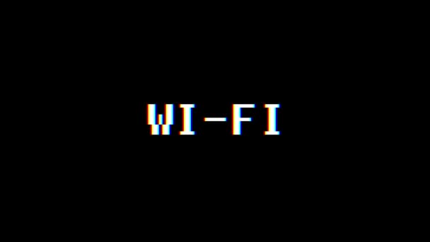 复古游戏 wi-fi 字文本计算机旧电视故障干扰噪声屏幕动画无缝回路新质量通用复古运动动态动画背景多彩快乐视频 m — 图库视频影像