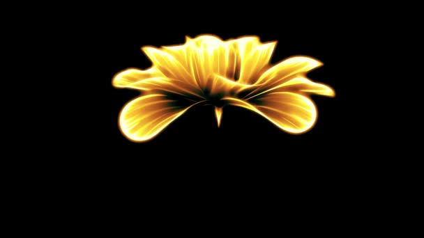 Apertura larga floración amarillo neón flor time-lapse 3d animación aislada en el fondo nueva calidad hermosa fiesta natural floral retro vintage fresco agradable 4k video metraje — Vídeo de stock