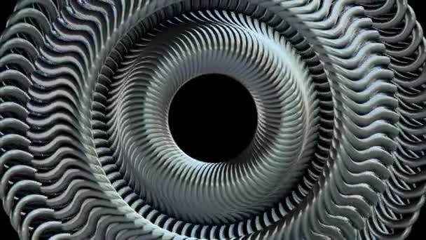 Vloeistof verplaatst roterende zilveren metalen ketting oog cirkels naadloze loops animatie 3d motie grafische achtergrond nieuwe kwaliteit industriële techno bouw futuristisch cool leuke vrolijke videobeelden — Stockvideo