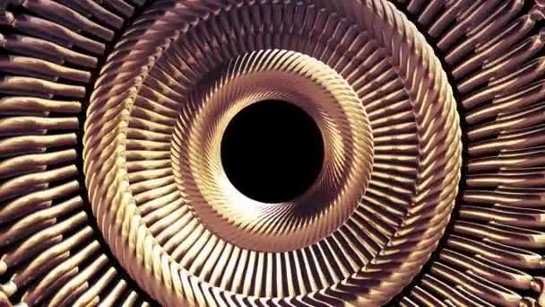 Fluid moving rotating golden metal chain eye circles seamless loop animation 3d motion graphics background new quality industrial techno construction futuristic cool nice joyful video footage — Stock Video