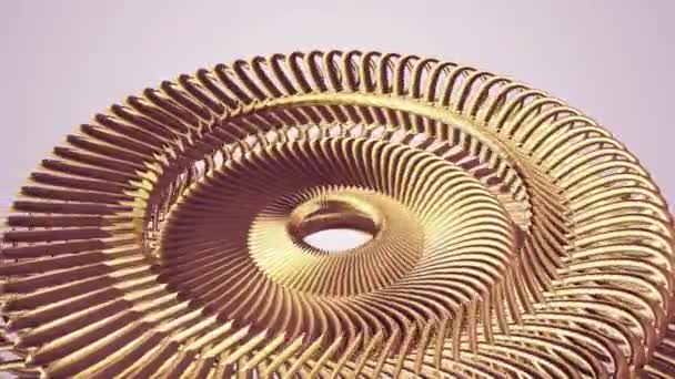 Moving rotating golden golden metal gears chain elements seamless loop animation 3d motion graphics background new quality industrial techno construction futuristic cool nice joyful video footage — Stock Video