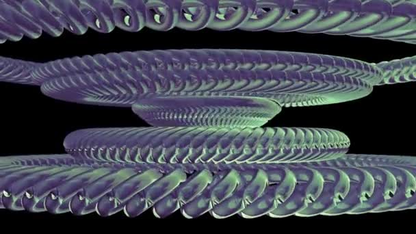 Fluido movimento rotante verde catena di metallo cerchi occhio senza soluzione di continuità loop animazione 3d movimento grafica sfondo nuova qualità industriale techno costruzione futuristico fresco bello gioioso video — Video Stock