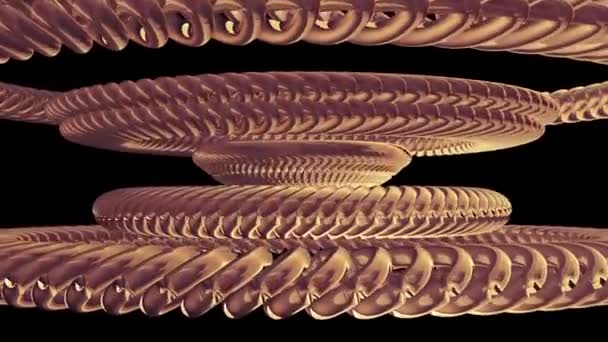 Bewegte goldene Metallzahnräder Kettenelemente nahtlose Schleifenanimation 3D-Bewegungs-Grafiken Hintergrund neue Qualität industrieller Techno-Bau futuristisch cool schöne freudige Videoaufnahmen — Stockvideo
