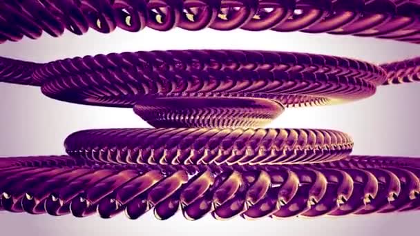 Vloeistof verplaatst roterende paarse metalen ketting oog cirkels naadloze loops animatie 3d motie grafische achtergrond nieuwe kwaliteit industriële techno bouw futuristisch cool leuke vrolijke videobeelden — Stockvideo