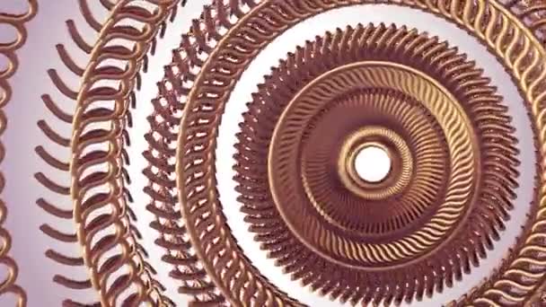 Moving rotating golden metal gears chain elements seamless loop animation 3d motion graphics background new quality industrial techno construction futuristic cool nice joyful video footage — Stock Video