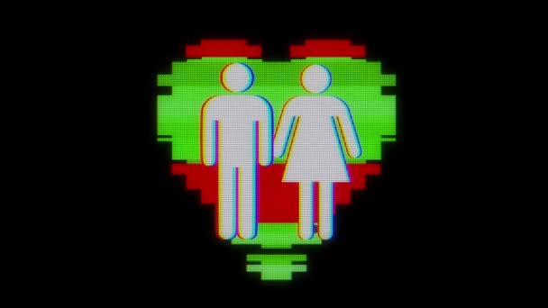 Simple famille coeur symbole glitch écran distorsion lcd affichage animation sans couture boucle arrière-plan... Nouvelle qualité universelle fermer vintage dynamique animé coloré joyeux cool agréable vidéo — Video