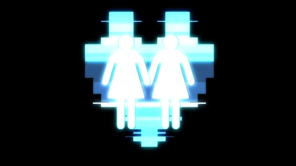 Simple gay couple famille coeur symbole glitch écran distorsion holographique affichage animation sans couture boucle arrière-plan nouvelle qualité universelle close up vintage dynamique animé coloré joyeux cool agréable — Video