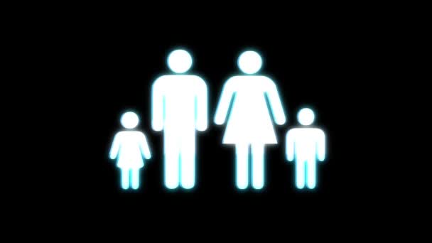 Full family symbol glitch screen distortion holographic display animation seamless loop background - New quality universal close up vintage dynamic animated colorful cool video — Stok Video