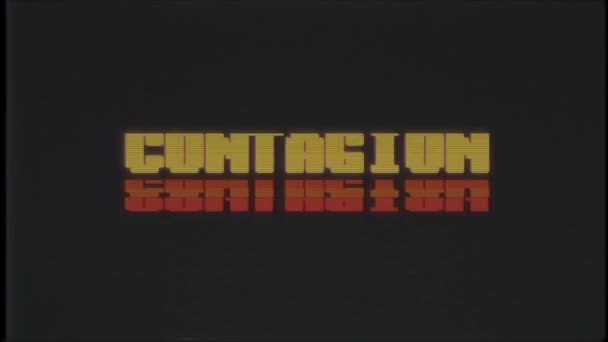 Retro videogame CONTAGION word text computer old tv glitch interference noise screen animation seamless loop New quality universal vintage motion dynamic animated background colorful joyful video m — Stock Video