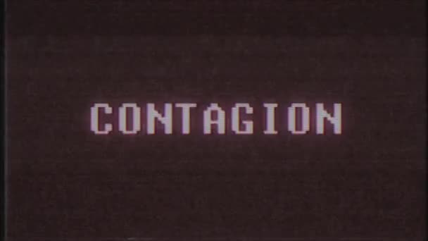 Retro videogame CONTAGION word text computer old tv glitch interference noise screen animation seamless loop New quality universal vintage motion dynamic animated background colorido alegre vídeo m — Vídeo de Stock