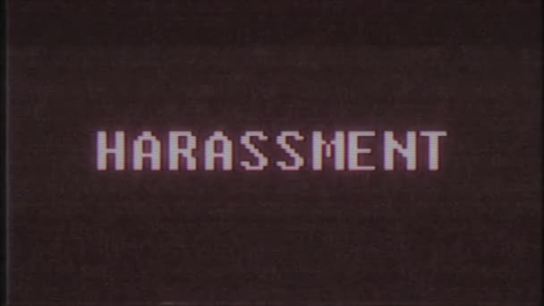 Retro videogame HARASSMENT text computer old tv glitch interferensi noise screen animation seamless loop kualitas baru universal vintage motion dynamic background colorful joyful video m — Stok Video