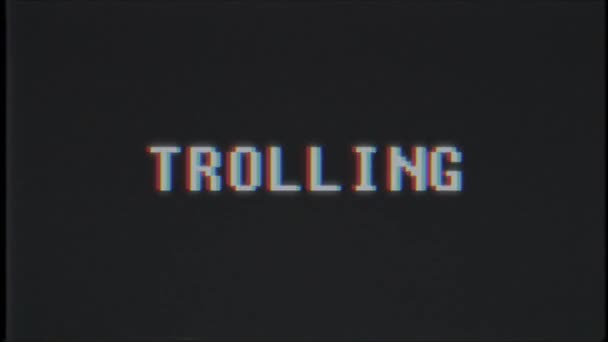 Ретро-видеоигра TROLLING слово текстовый компьютер старый телевизор глюк помехи шумовой экран анимации бесшовный цикл Новое качество универсальное винтажное движение динамический анимированный фон красочный радостный видео м — стоковое видео