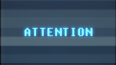 Retro video oyunu dikkat kelime metin bilgisayar eski tv arıza parazit gürültü ekran animasyon sorunsuz döngü yeni kalite evrensel vintage hareket dinamik animasyonlu arka plan renkli neşeli video m