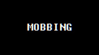 Retro videogame Mobbing kelime metin bilgisayar eski tv arıza parazit gürültü ekran animasyon sorunsuz döngü yeni kalite evrensel vintage hareket dinamik animasyonlu arka plan renkli neşeli video m